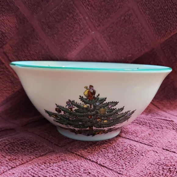 Spode England Christmas Tree Nut Bowl S3324 Holly Green Rim Santa 5.5" X 2.5" - Picture 9 of 13